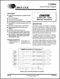 CS8904-CM5 datasheet: Crystal LAN quad ethernet transceiver 5.0V CS8904-CM5