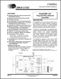 CS8920A-CQ datasheet: Crystal LAN ISA plug-and-play ethernet controller CS8920A-CQ