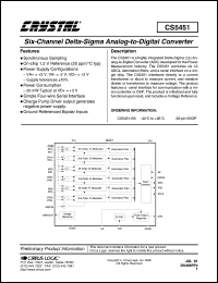 CS5451-BS datasheet: Six-channel delta-sigma analog-to-digital converter CS5451-BS