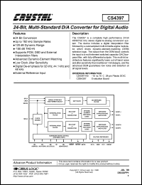 CS4397-KS datasheet: 24-bit multi-standard D/A converter for digital audio CS4397-KS