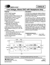 CDB43L43-KZ datasheet: Low voltage, stereo DAC with headphone Amp CDB43L43-KZ