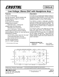 CS43L42-KZ datasheet: Low voltage, stereo DAC with headphone Amp CS43L42-KZ