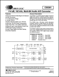 CS5361-BS datasheet: 114dB, 192kHz, multi-bit audio A/D converter CS5361-BS