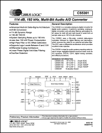 CS5361-BZ datasheet: 114dB, 192kHz, multi-bit audio A/D converter CS5361-BZ