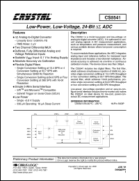 CS5541-BS datasheet: Low-power, low-voltage, 24-bit ADC CS5541-BS