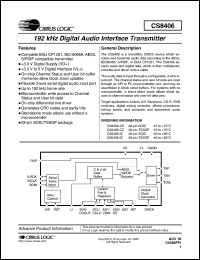 CS8406-CS datasheet: 192kHz digital audio interface transmitter CS8406-CS