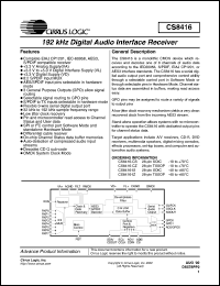 CS8416-CZ datasheet: 192kHz digital audio interface receiver CS8416-CZ