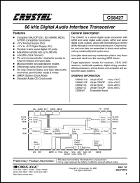 CS8427-CS datasheet: 96kHz digital audio interface transceiver CS8427-CS