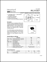 IRL3103D1 datasheet: Power MOSFET & schottky rectifier, 30V, 64A IRL3103D1