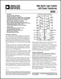 AD260AND-0 datasheet: High speed, logic isolator with power transformer, 0 inputs, 5 outputs, isolation test voltage=1.75 kV AD260AND-0