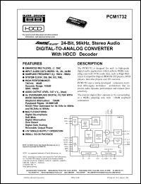 PCM1732U datasheet: 24-bit, 96kHz, stereo audio digital-to-analog converter PCM1732U