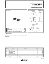 FK14UM-10 datasheet: 500V fast recovery body diode MOSFET FK14UM-10