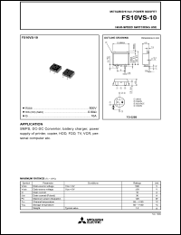 FS10VS-10 datasheet: 500V planar process MOSFET FS10VS-10
