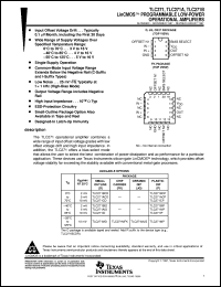 TLC271CP datasheet:  LINCMOS(TM) PROGRAMMABLE LOW-POWER OPERATIONAL AMPLIFIER TLC271CP