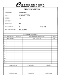 GNR34S431K datasheet: Varistor. Max allowable voltage: ACrms=275V, DC=350V. Varistor voltage 387-473V. GNR34S431K