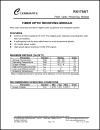 RX179AT datasheet: Fiber optic receiving module. +5V single power supply. RX179AT