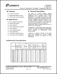 K105 datasheet: Silicon bilateral voltage triggered switch. Breakover voltage 95V (min) to 113V (max). K105