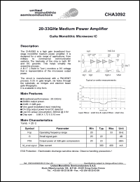 CHA3092-99F/00 datasheet: 20-33GHz medium power amplifier CHA3092-99F/00