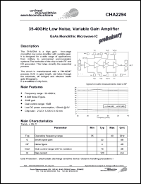 CHA2294-99F/00 datasheet: 35-40GHz low noise, variable gain amplifier CHA2294-99F/00
