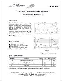 CHA5290-99F/00 datasheet: 17.7-24GHz medium power amplifier CHA5290-99F/00