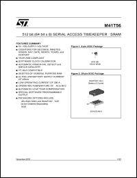 M41T56SH6TR datasheet: 512 bit (64 bit x 8) serial access timekeeper SRAM, battery & brystal M41T56SH6TR