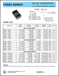 FDD03-15D5A datasheet: 3 W DC/DC converter,input voltage 18-72 V, output voltage +/-15 V, output current +/-100 mA FDD03-15D5A