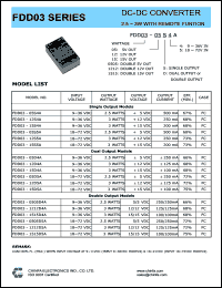 FDD03-1212D5A datasheet: 3 W DC/DC converter,input voltage 18-72 V, output voltage 12/12 V, output current 125/125 mA FDD03-1212D5A