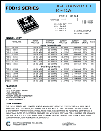 FDD12-03S5 datasheet: 10 W DC/DC converter,input voltage 18-72 V, output voltage 3.3 V, output current 3000 mA FDD12-03S5