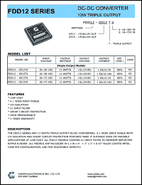 FDD12-0512T5 datasheet: 12 W DC/DC converter,input voltage 18-72 V, output voltage 5/+/-12 V, output current 1.5A/+/-0.2A FDD12-0512T5