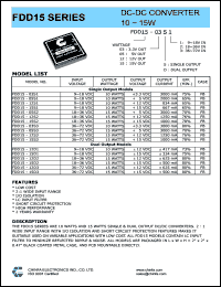 FDD15-05S3 datasheet: 15 W DC/DC converter,input voltage 36-72 V, output voltage 5 V, output current 3000 mA FDD15-05S3