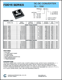 FDD15-15S2 datasheet: 15 W DC/DC converter,input voltage 18-36 V, output voltage 15 V, output current 1000 mA FDD15-15S2