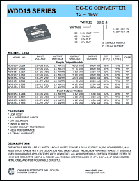 WDD15-12D4 datasheet: 15 W DC/DC converter,input voltage 10-36 V, output voltage +/-12 V, output current +/-630 mA WDD15-12D4