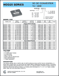 WDD20-03S2 datasheet: 15 W DC/DC converter,input voltage 18-36 V, output voltage 3.3 V, output current 4500 mA WDD20-03S2