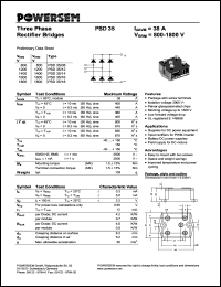 PSD35/16 datasheet: 1600 V three phase rectifier bridge PSD35/16