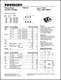 PSD36/14 datasheet: 1400 V three phase rectifier bridge PSD36/14