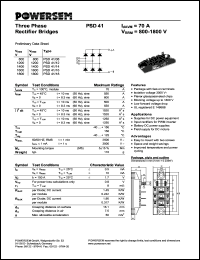 PSD41/18 datasheet: 1800 V three phase rectifier bridge PSD41/18