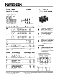 PSD62/08 datasheet: 800 V three phase rectifier bridge PSD62/08