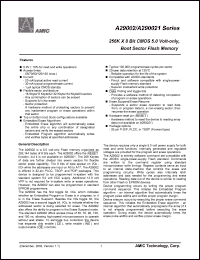 A290021T-120 datasheet: 120ns 20mA 1uA 256K x 8bit CMOS 5.0V-only A290021T-120