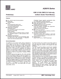 A29010-70 datasheet: 70ns 20mA 1uA 128K x 8bit CMOS 5.0V-only A29010-70