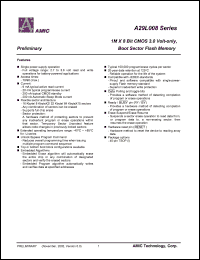 A29L008TV-70 datasheet: 70ns; active read:9mA; programm/erase:20mA 0.2uA 1M x 8bit CMOS 3.0V-only boot sector flash memory A29L008TV-70