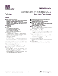 A29L400UG-70 datasheet: 70ns; active read:4mA; programm/erase:20mA 0.2uA 512K x 8bit/256K x 16bit CMOS 3.0V-only boot sector flash memory A29L400UG-70