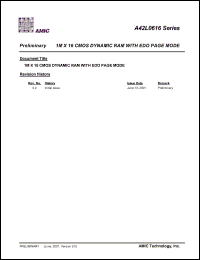 A42L0616V-50 datasheet: 50ns 1M x 16bit CMOS dynamic ram with EDO page mode A42L0616V-50