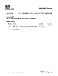 A42L2604V-50L datasheet: 50ns; refresh recycle:2K; 4M x 4bit CMOS dynamic RAM with EDO page mode A42L2604V-50L