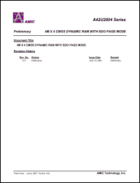 A42U2604S-50 datasheet: 50ns; refresh cycle:2K; 4M x 4 CMOS dynamic RAM with EDO page mode A42U2604S-50