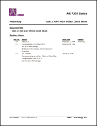 A617308S-12 datasheet: 12ns; operating current:150mA; standby current: 12mA 128K x 8bit high speed CMOS SRAM A617308S-12