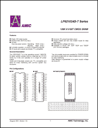 LP621024D-70LLT datasheet: 70ns; operating current:70mA; standby current:50uA; 128 x 8bit CMOS SRAM LP621024D-70LLT