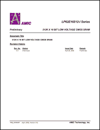 LP62E16512U-70LLI datasheet: 70ns; operating current:40mA; standby current:10uA; 512 x 16bit low voltage CMOS SRAM LP62E16512U-70LLI