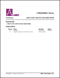 LP62S2048AV-70LLI datasheet: 70ns; operating current:25mA; standby current:10uA; 256K x 8bit low voltage CMOS SRAM LP62S2048AV-70LLI