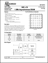 GS71024T-12I datasheet: 12ns 64K x 24 1.5Mb asynchronous SRAM GS71024T-12I