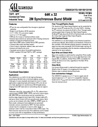 GS82032AT-5I datasheet: 100MHz 12ns 64K x 32 2M synchronous burst SRAM GS82032AT-5I